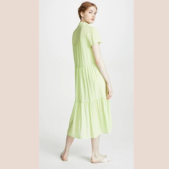 Rag & Bone Libby Tiered Seam Crinkle Midi Dress Lime Green XS - Picture 3 of 7
